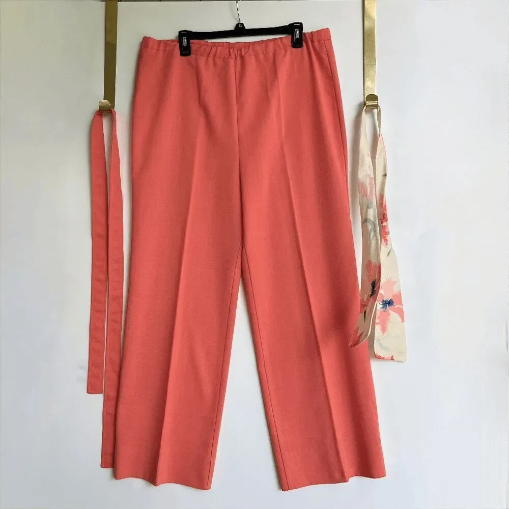 VTG 70s Coral Pant Suit Set Wide Leg Disco Cruise Outfit Theme XL